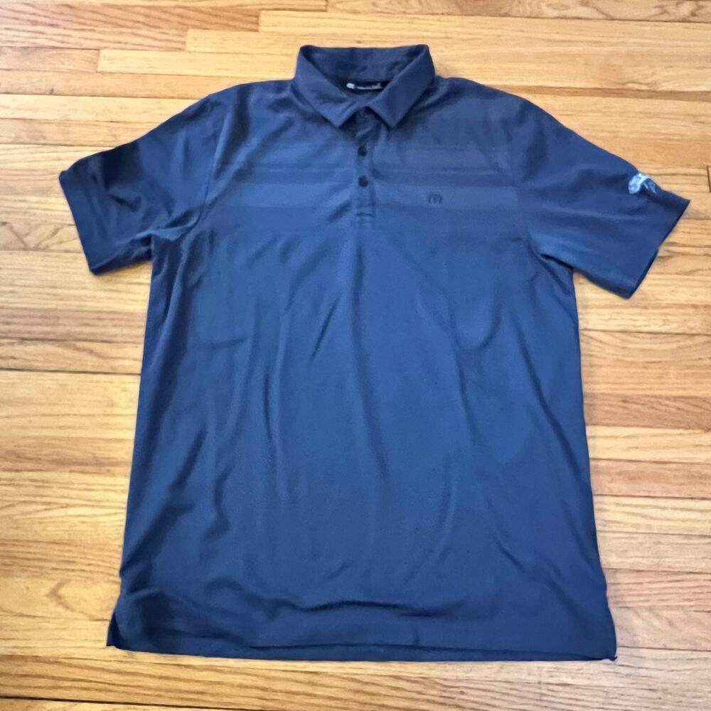 Travis Mathew Polo Shirt Mens Medium Blue Striped Golf Performance